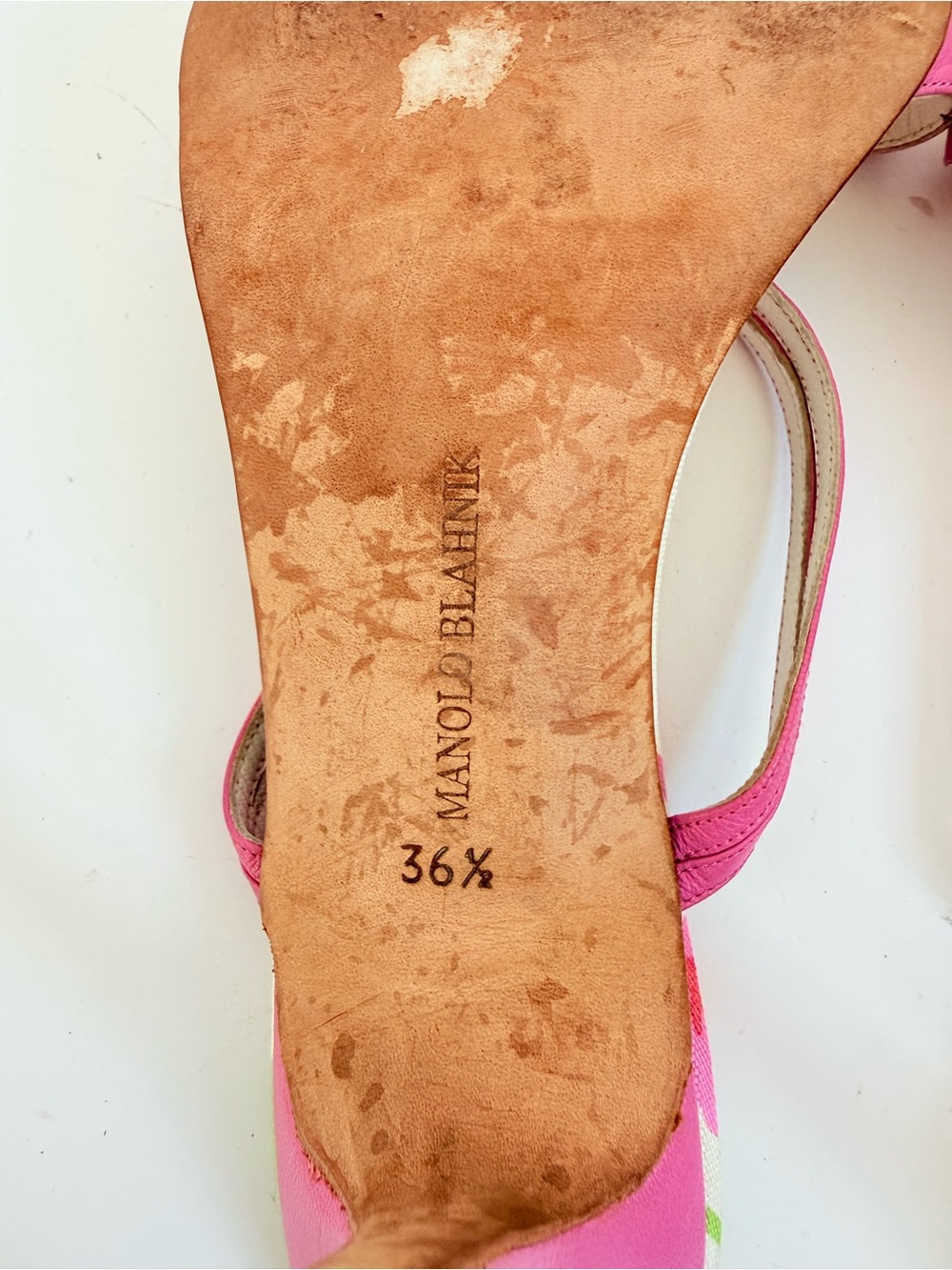 Manolo Blahnik Discus Pink Floral Thong Sandals Vintage Heels 36.5 - Picture 9 of 11